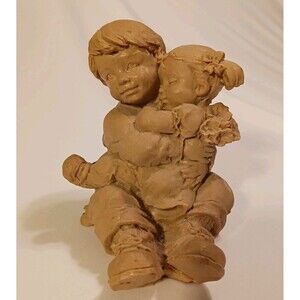 Vintage High Quality Resin Boy Holding Girl Figurine Brother Sister